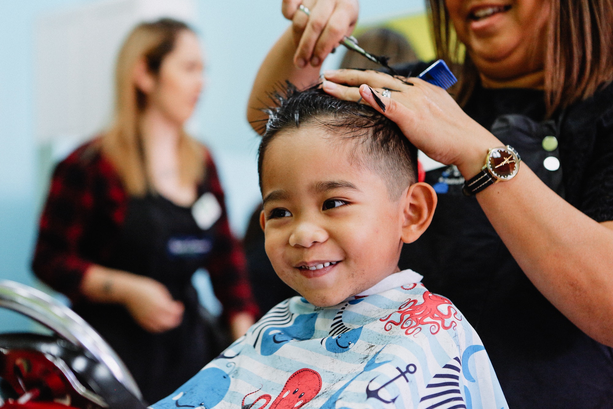 cute little diverse boy first haircut barber barbershop childhood memory making child 1 1